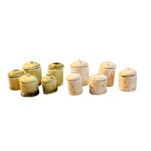 10pc Miniature Ceramic Canister Set Tiny Pottery Dollhouse Kitchen‎ Jars Lidded